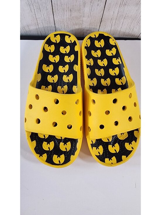 RARE CROCS X WU TANG CLAN YELLOW BLACK SLIDES M 8 W 10 LIMITED EDITION NO JIBITZ main image 8